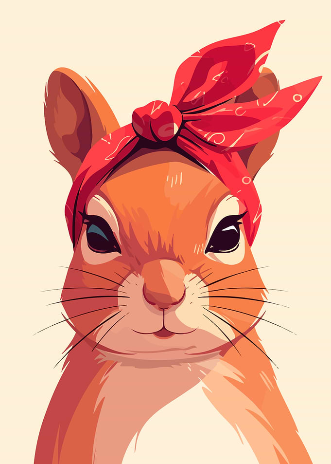 Cute Squirrel in Red Bandana Minimalist Art Illustration