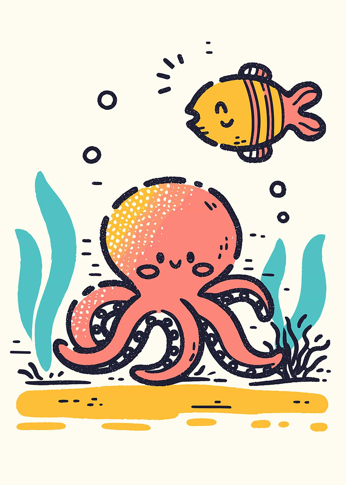 Cute Octopus and Fish