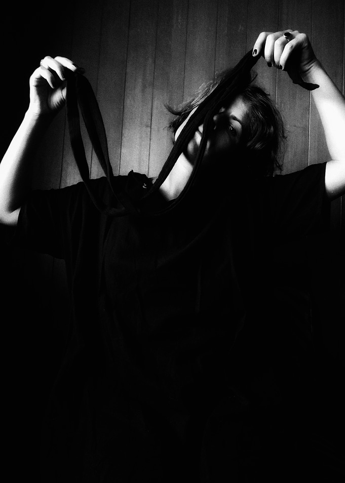 Black and White Portrait with Fabric