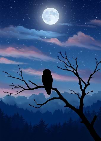 Owl Under Moonlight