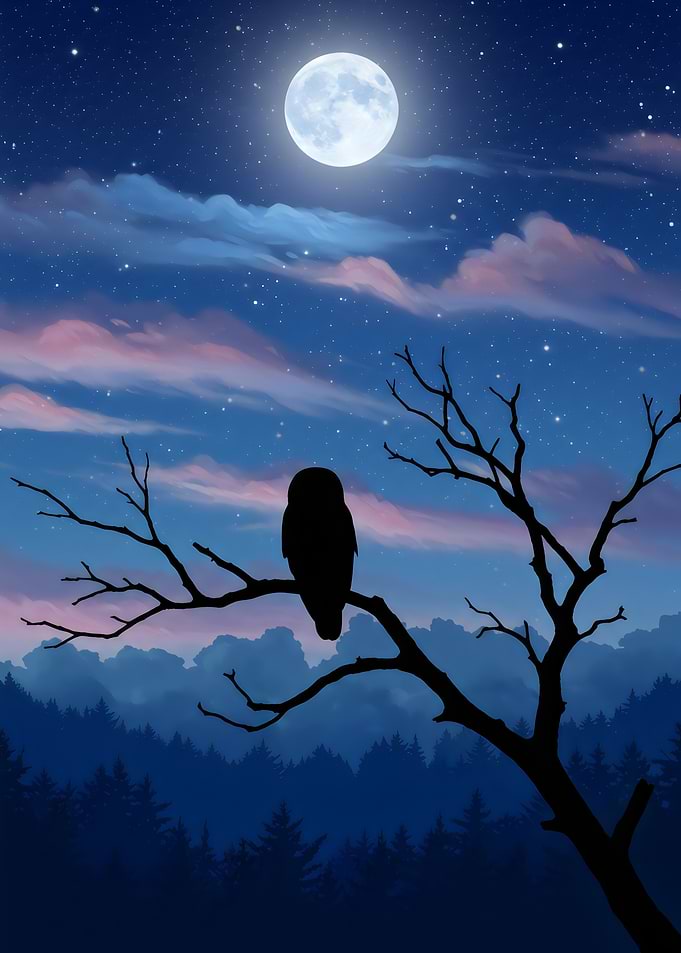 Owl Under Moonlight