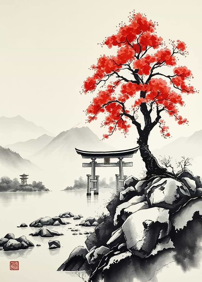Japanese Watercolor Landscape