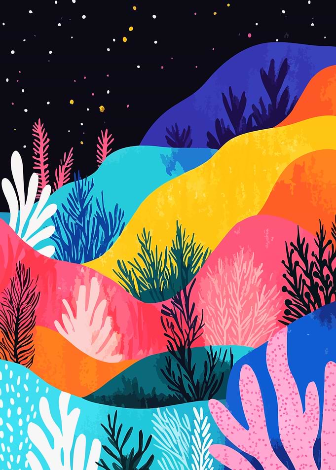 Abstract Minimalist Tropical Nightscape Art Illustration
