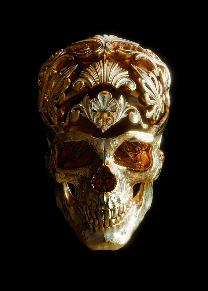 Golden Skull with Ornate Crown