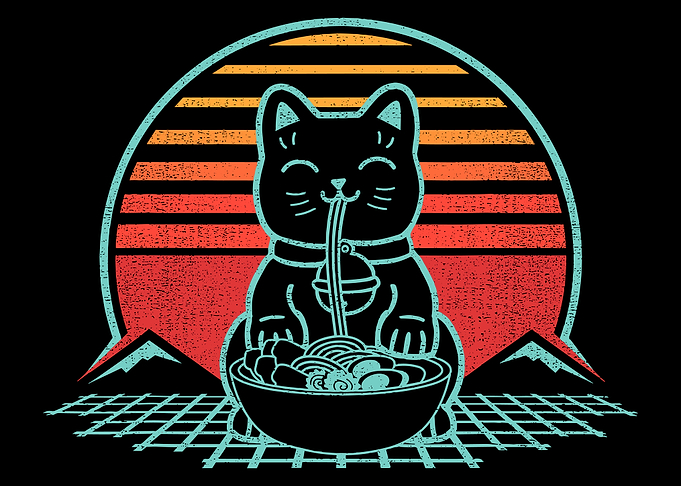 Retro Cat Eating Ramen