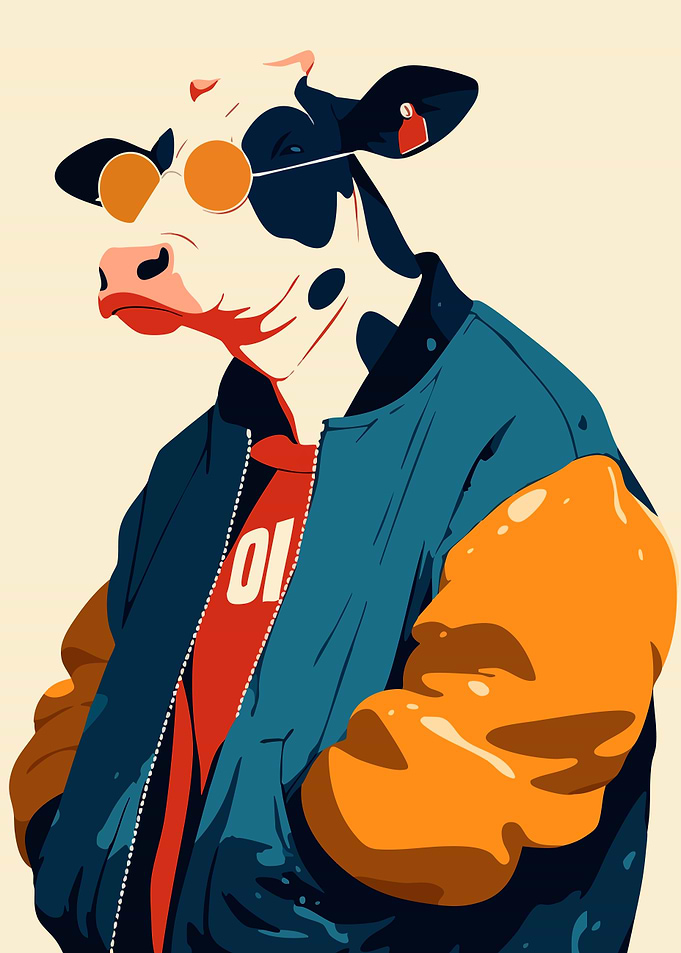 Cool Fashion Cow with Shades Funny Minimalist Art Illustration