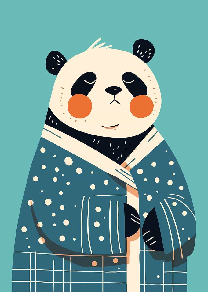 Cute Sleepy Panda in a Robe Minimalist Art Illustration