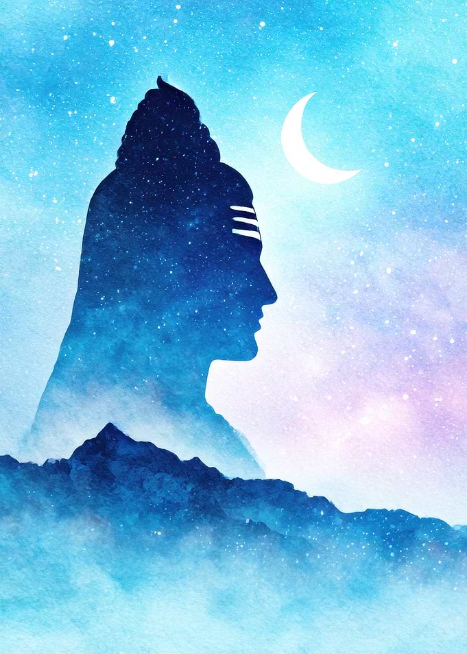Shiva Silhouette with Mountains