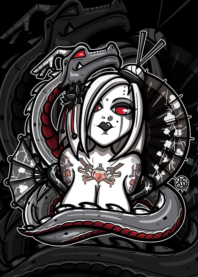 Geisha with Dragon Tattoo