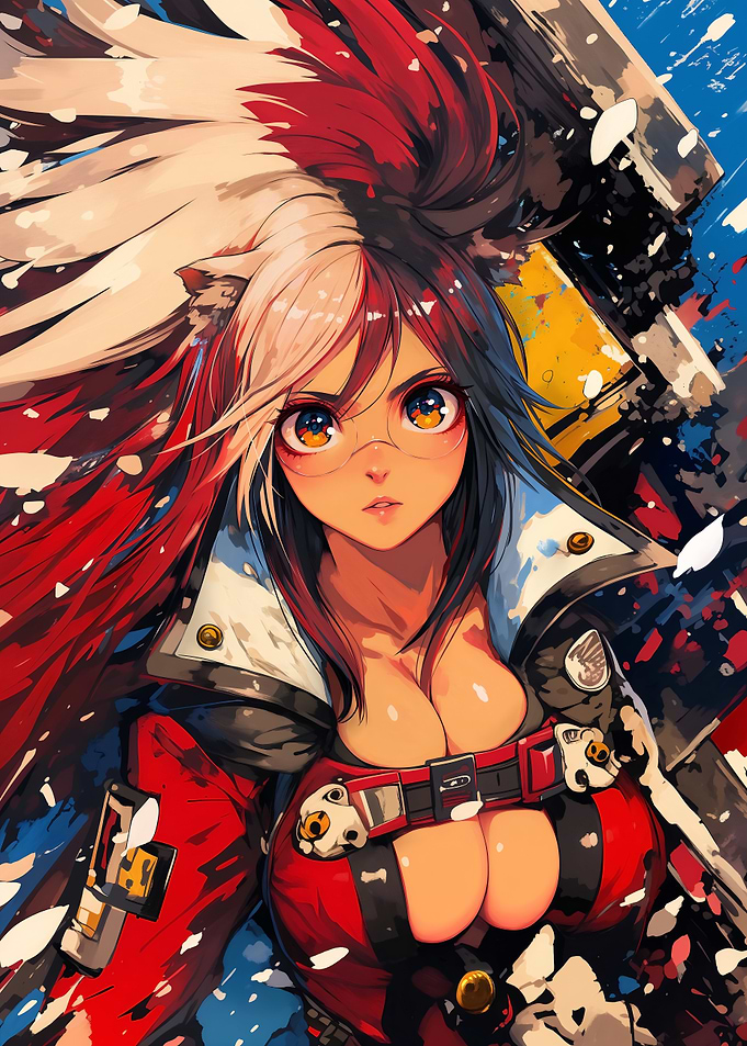 Anime Girl Ronin with Red and White Hair