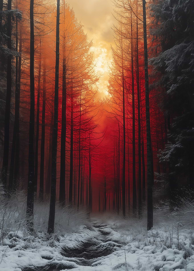 Snowy Forest Sunset