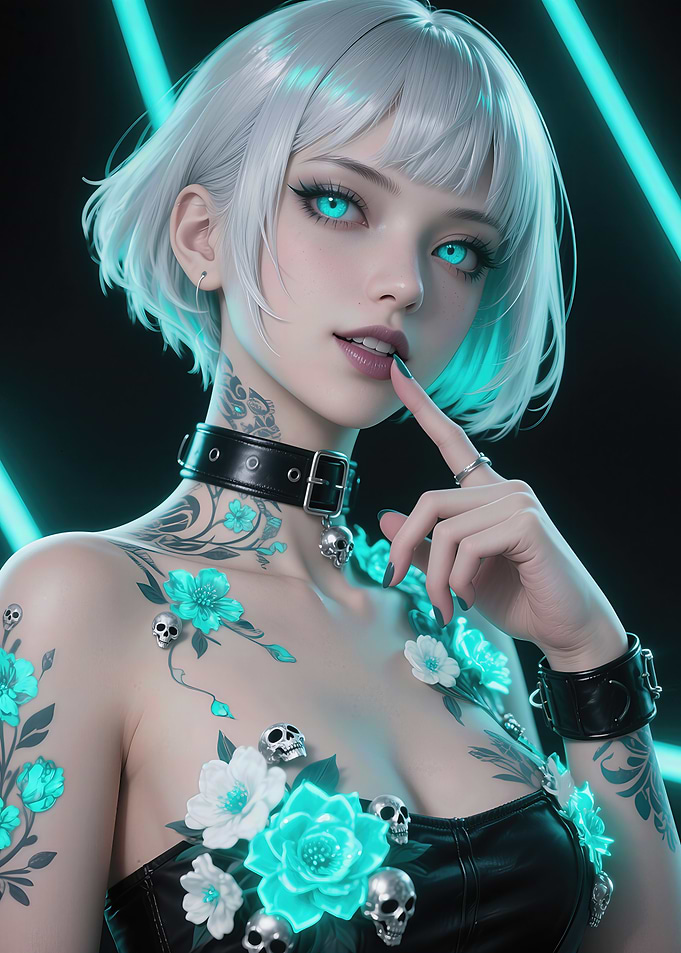 Raven – Fierce Allure With Aqua Eyes and Silver Hair
