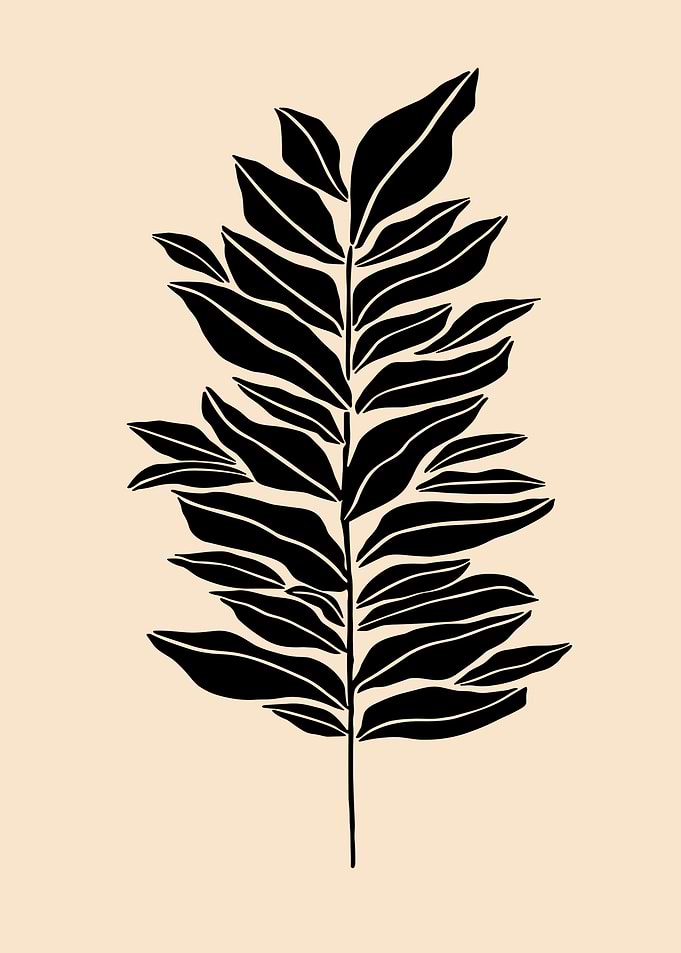 Black and White Leaf Print