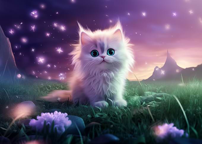 Cute Kitten in a Magical Meadow