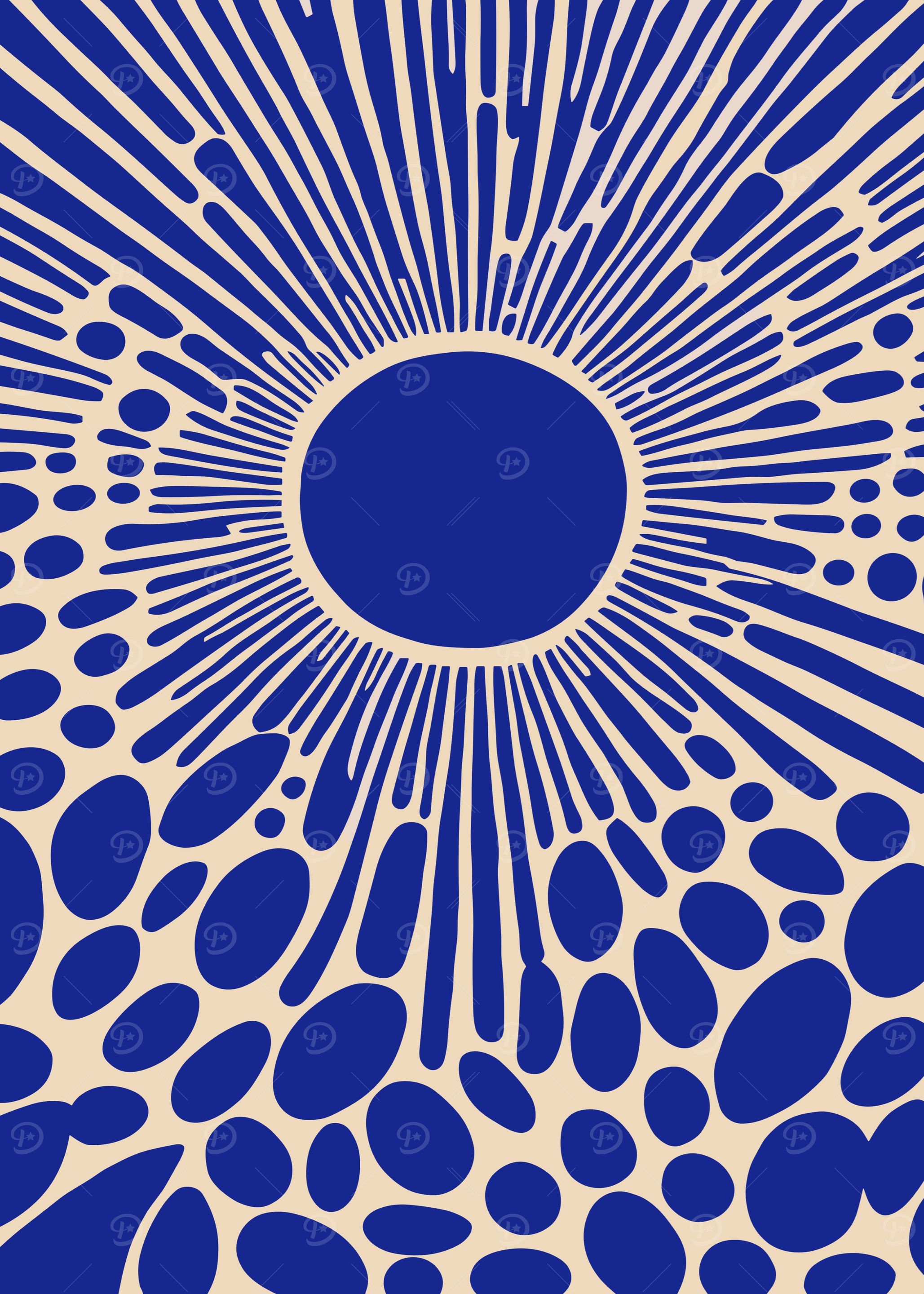 Abstract Blue and Beige Sunburst
