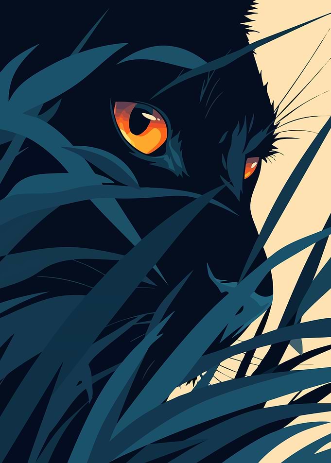 Cool Blue Panther Jaguar Minimalist Art Illustration