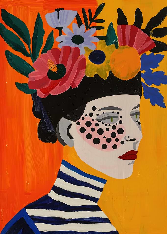 Floral Portrait with Polka Dots