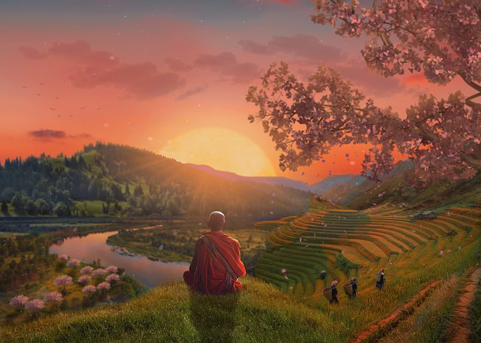 Monk at Sunset