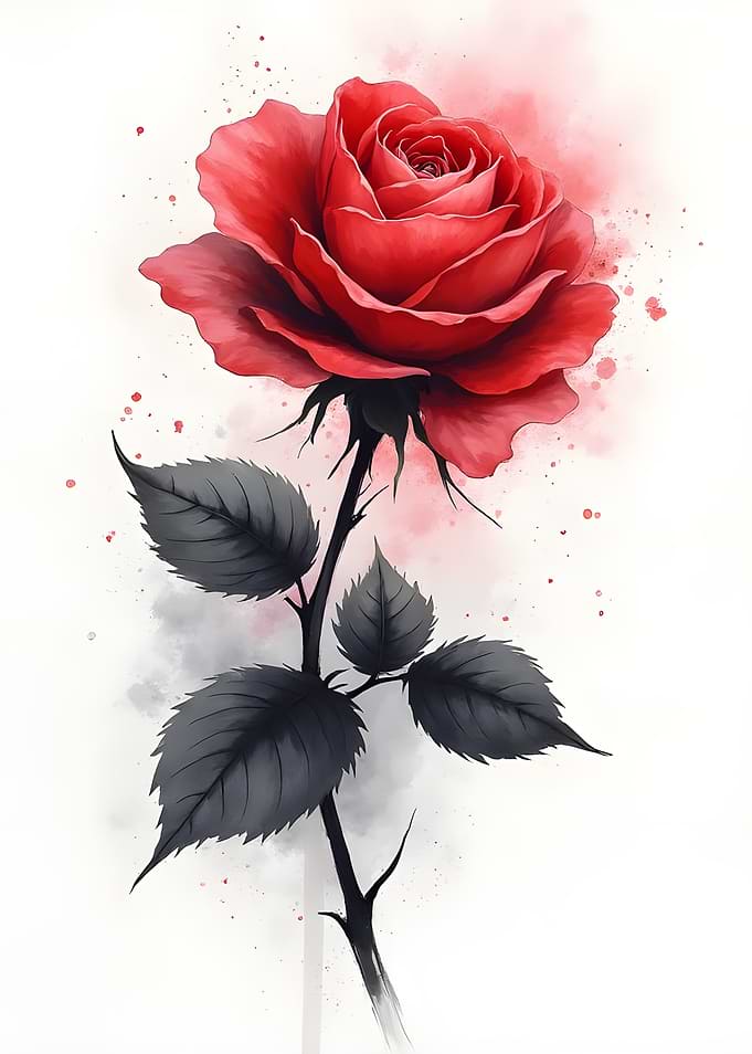 Single Red Rose Watercolor