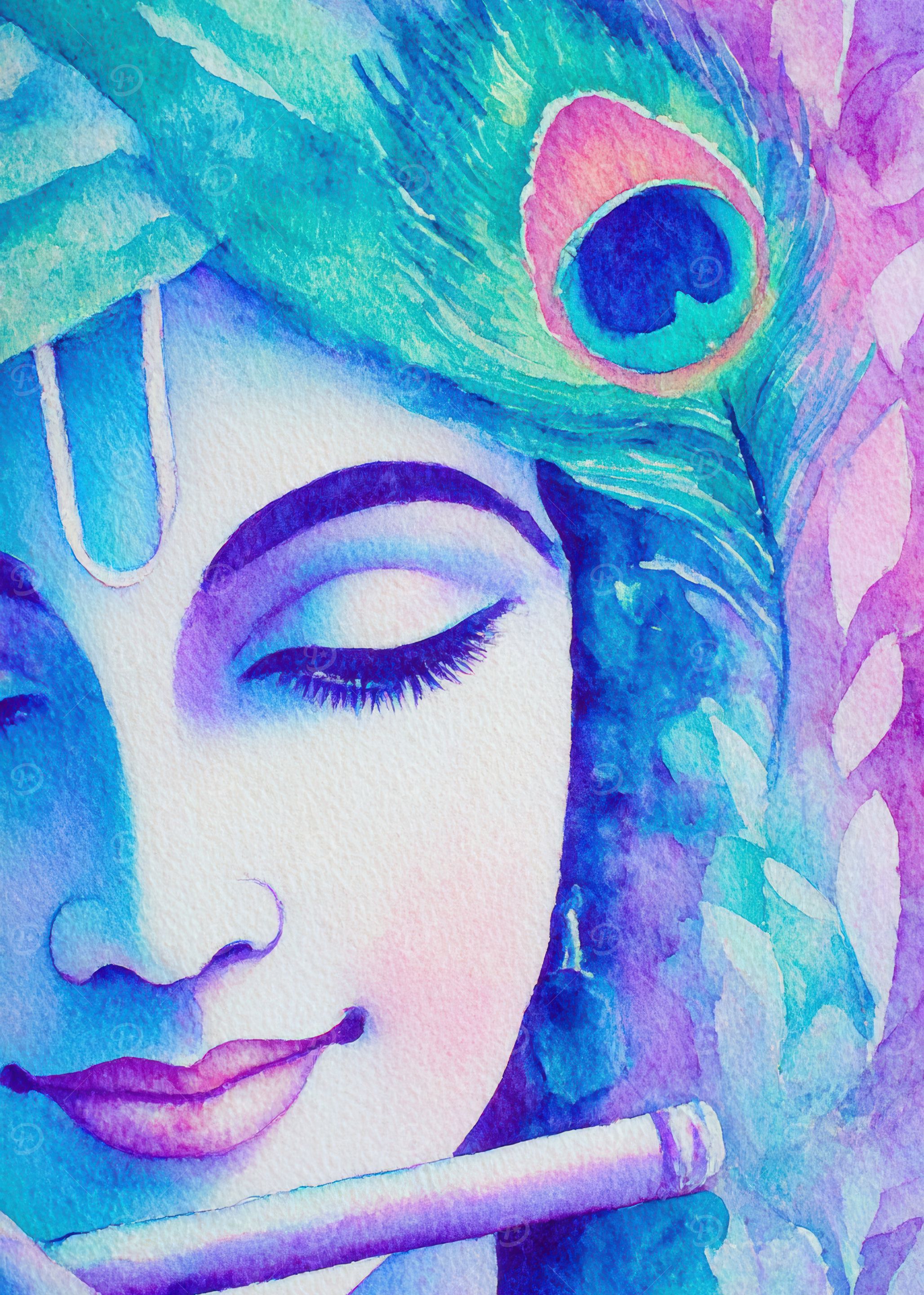 Krishna Watercolor Portrait