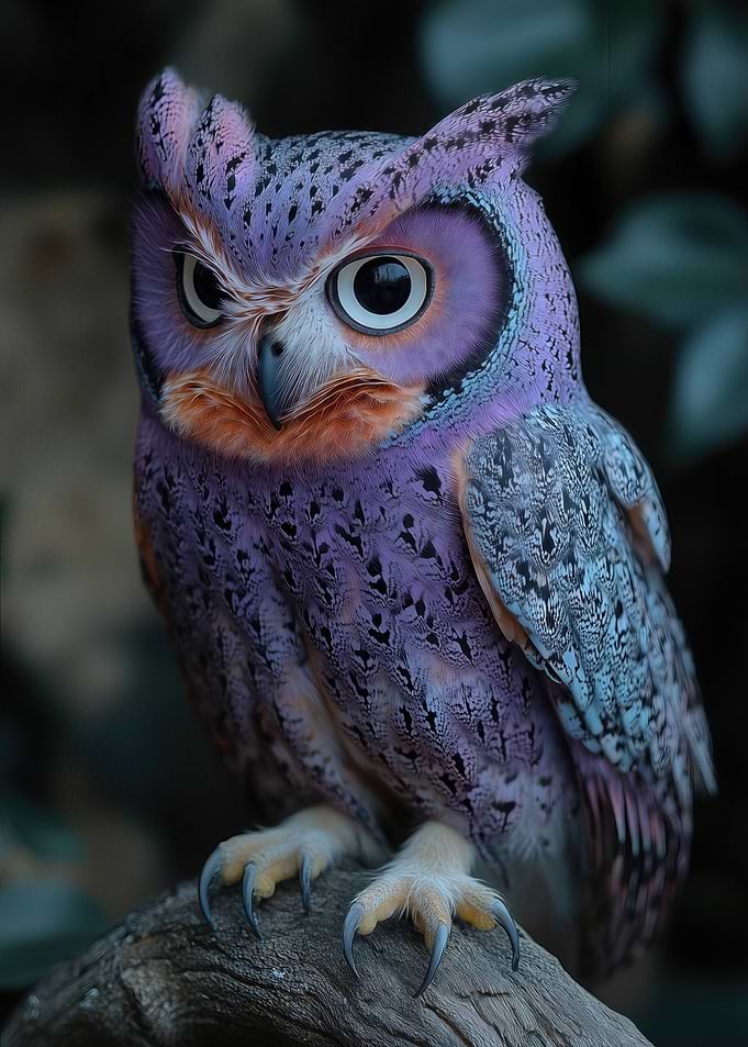 Purple Owl with Sharp Talons
