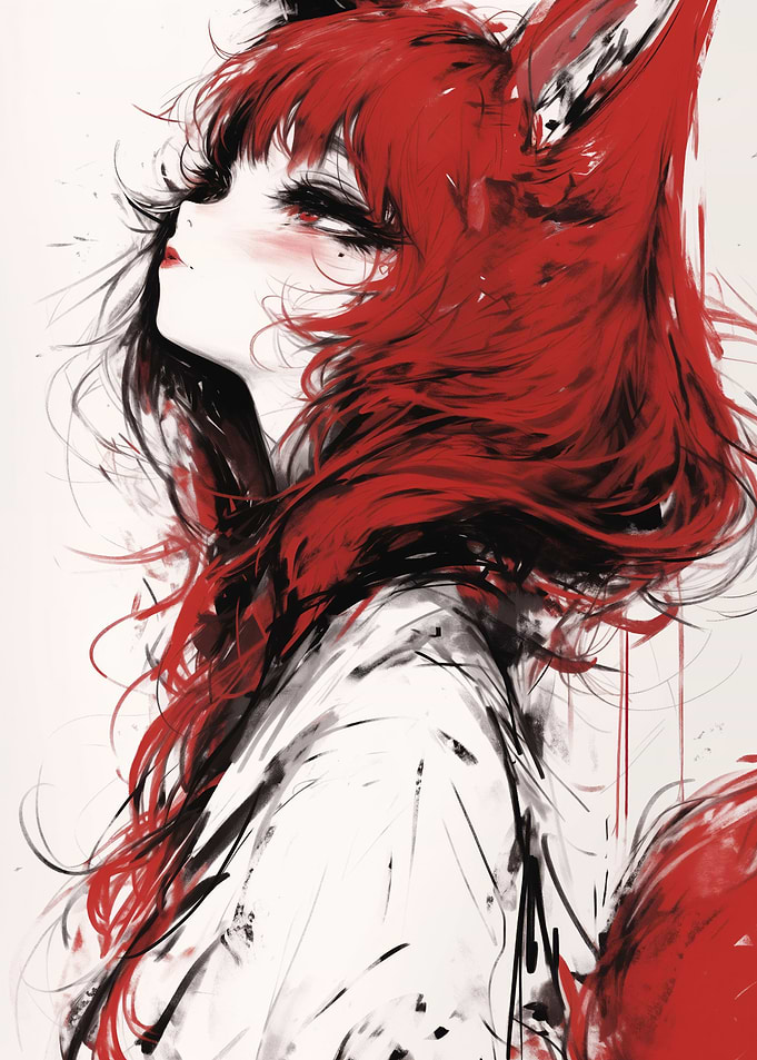 Red Fox Girl Anime Illustration