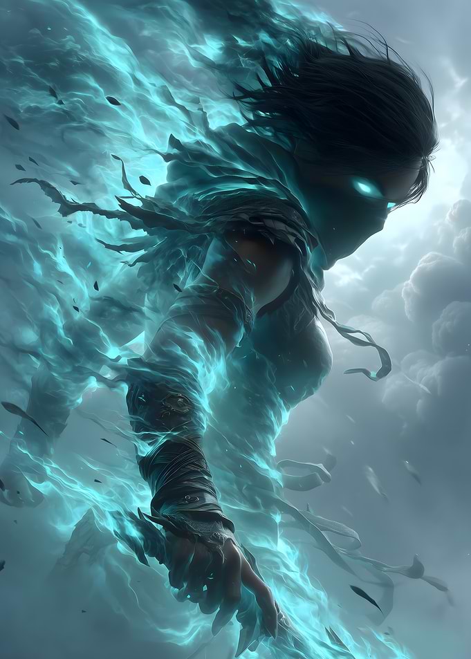 Ethereal Warrior Woman with Glowing Eyes