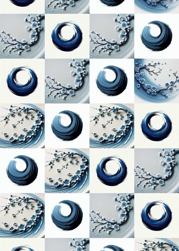 Blue Floral and Circle Pattern