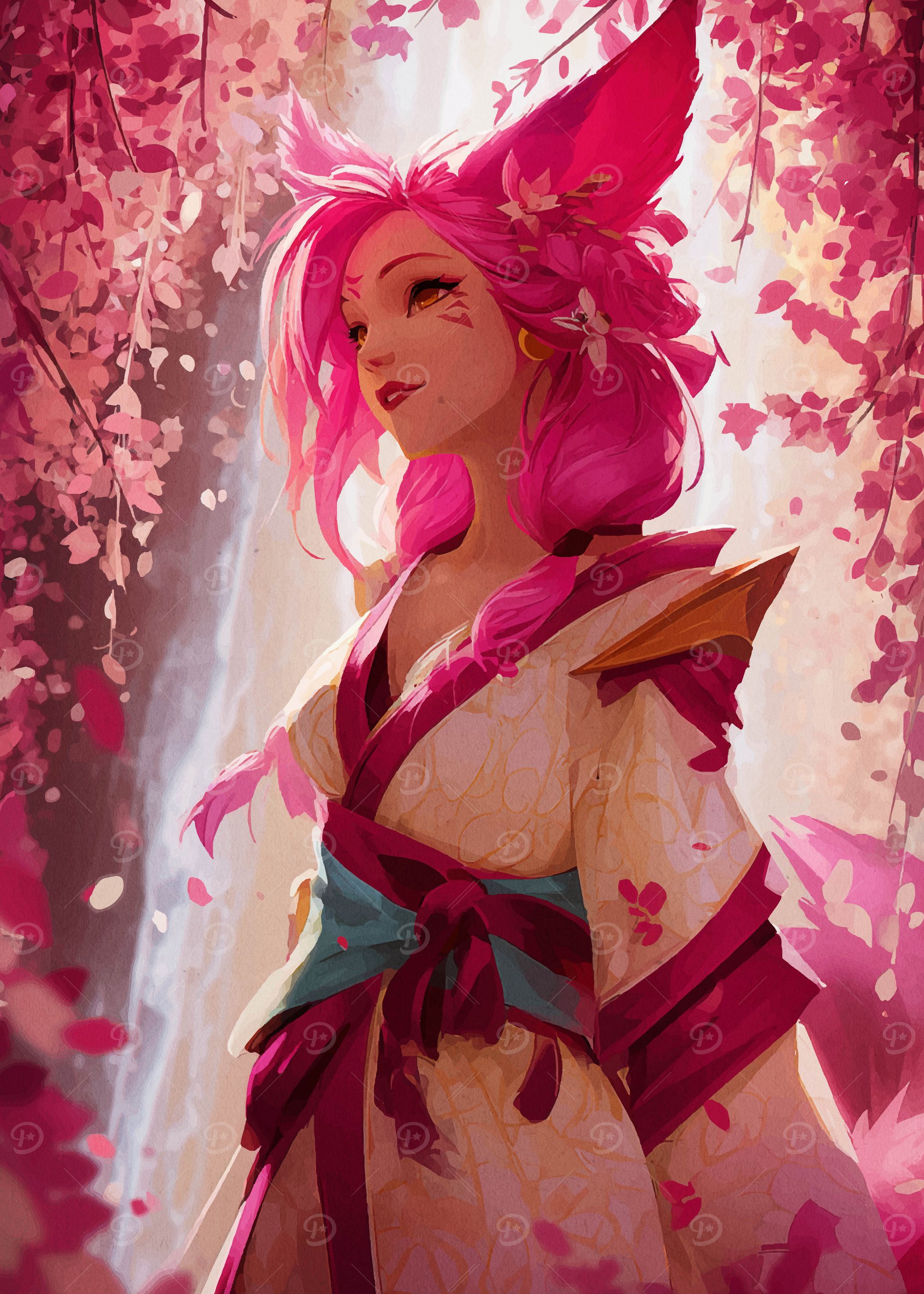 Pink-Haired Anime Girl in Cherry Blossoms