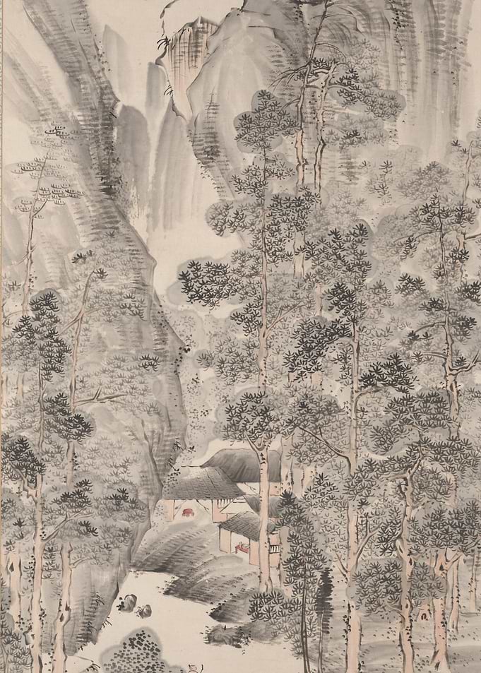 Ink Wash Painting of Mountain Landscape