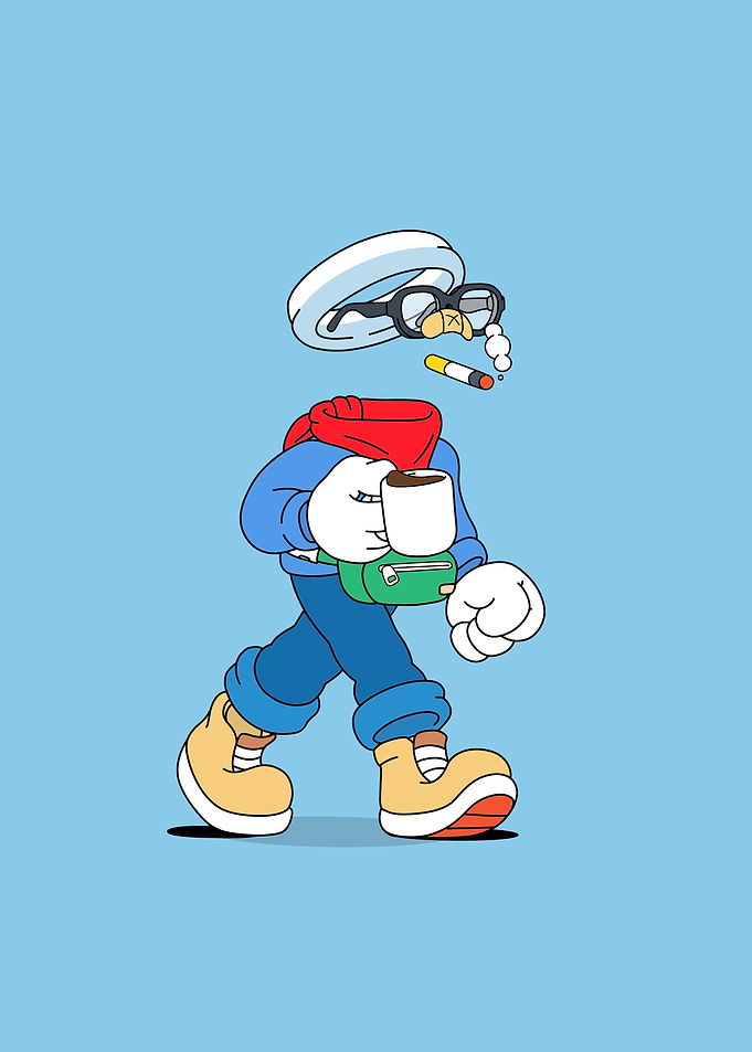 Cartoon Invisible Man Walking with Coffee