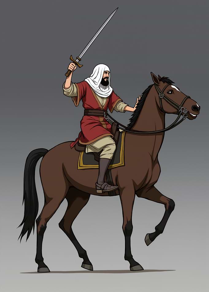 Arab Warrior on Horseback with Sword
