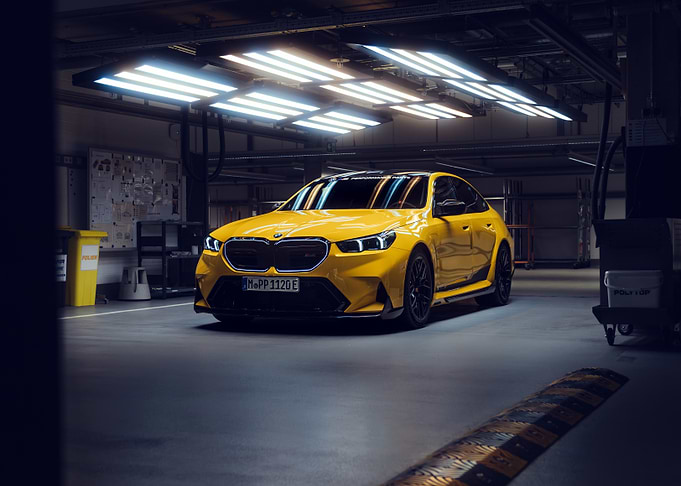 Yellow BMW in a Garage