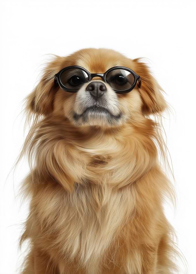 Cool Tibetan Spaniel Dog with Glasses Portrait