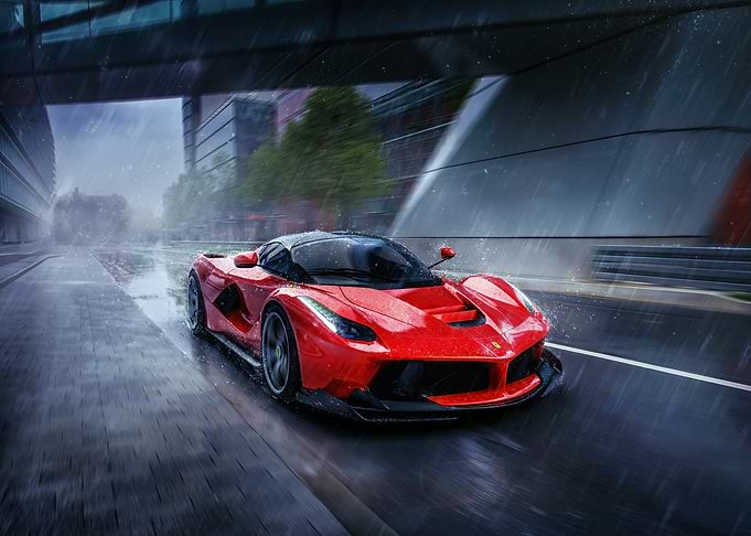 Red Ferrari in the Rain
