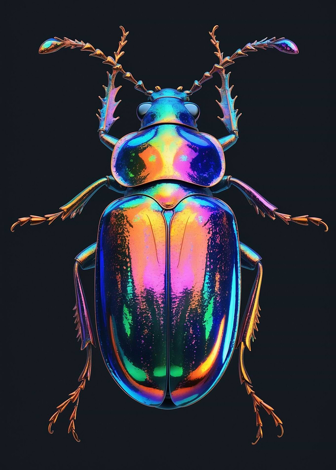 Iridescent Beetle Macro Lens Illustration