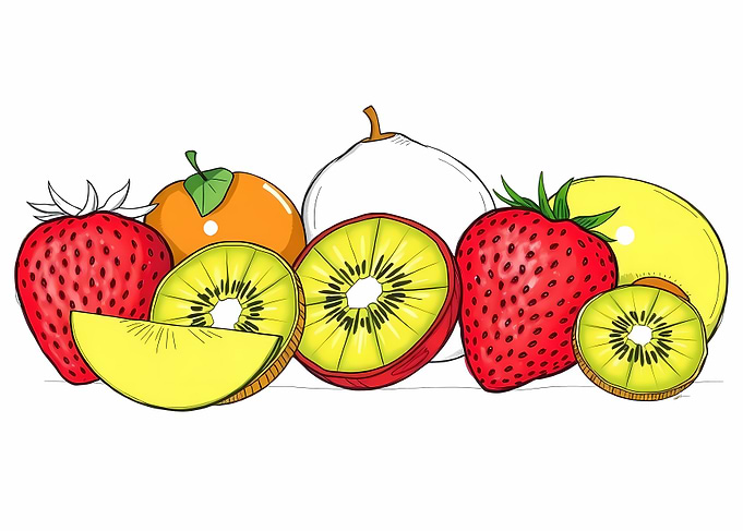 Colorful Fruit Still Life Illustration
