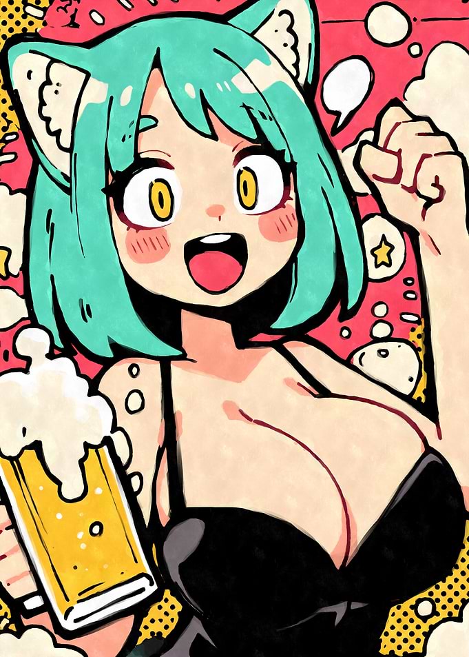 Kaawaii Anime Girl with Beer