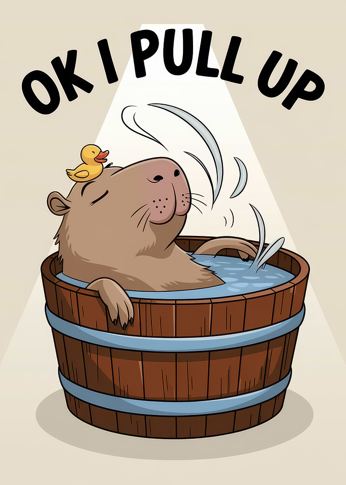 Capybara in Tub with Duck