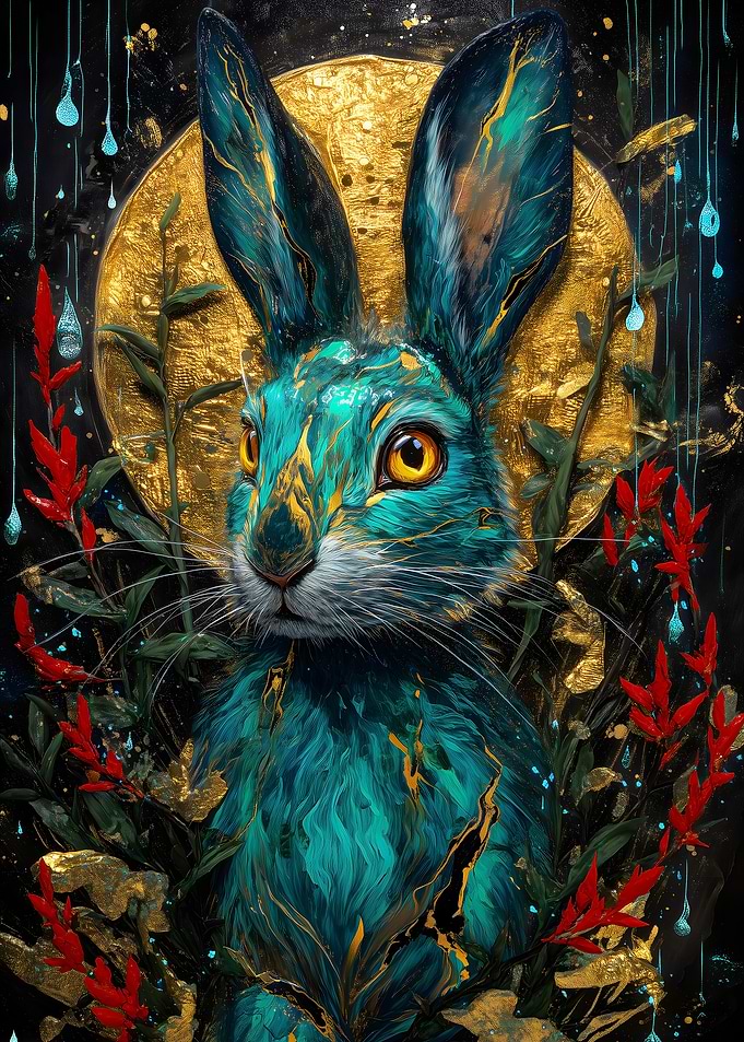 Teal and Gold Rabbit Portrait
