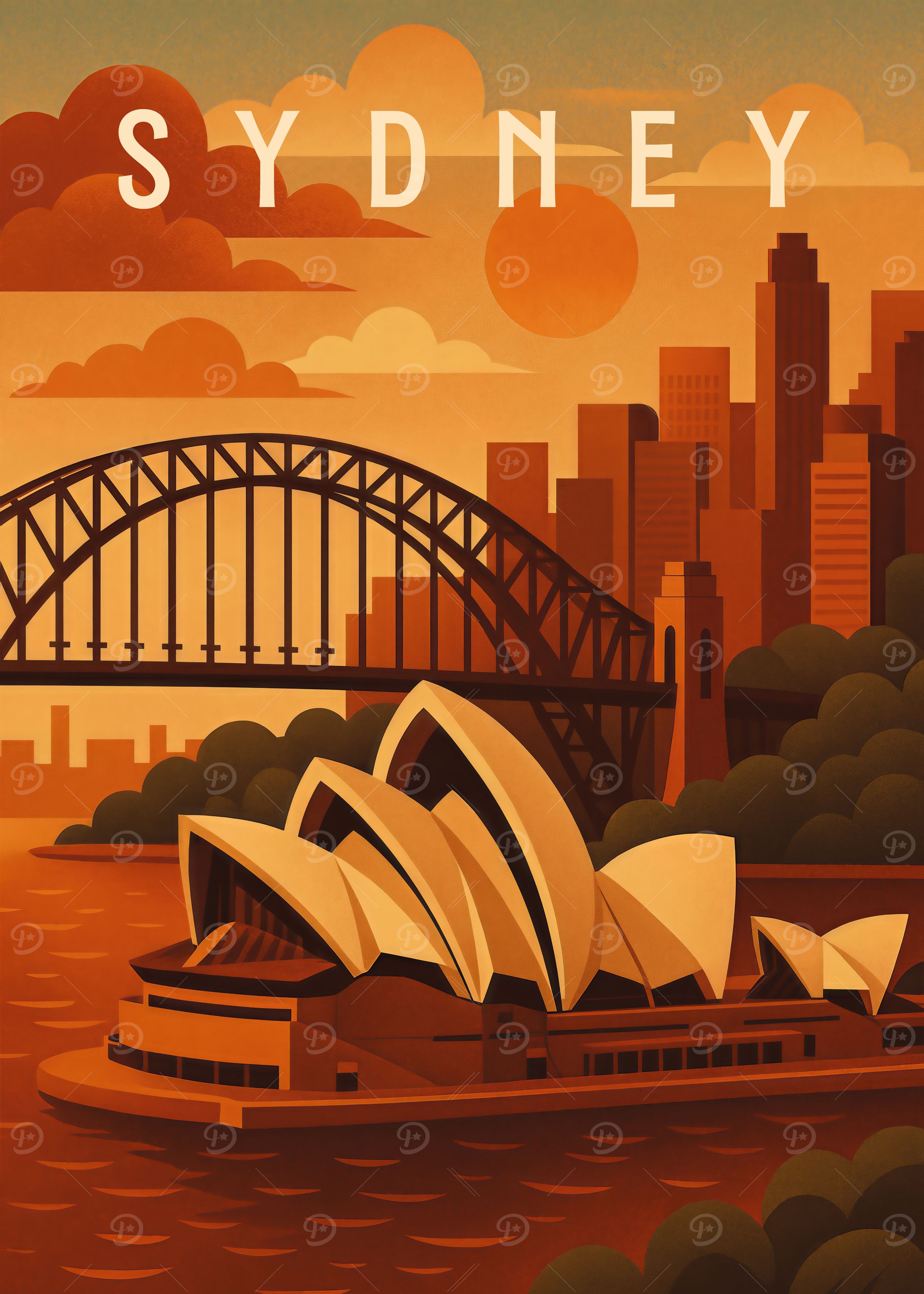 Sydney Travel Poster – Opera House and Harbour Skyline