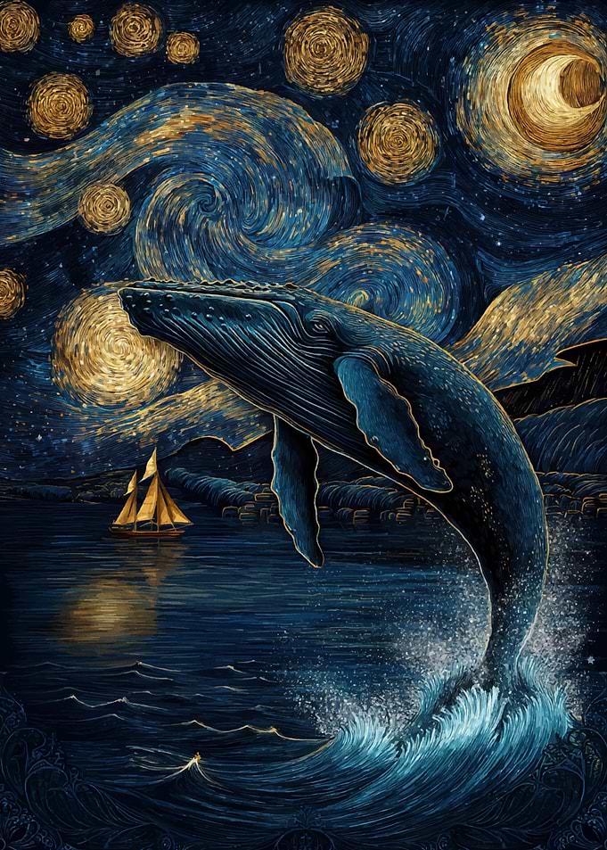 Whale Under Starry Night