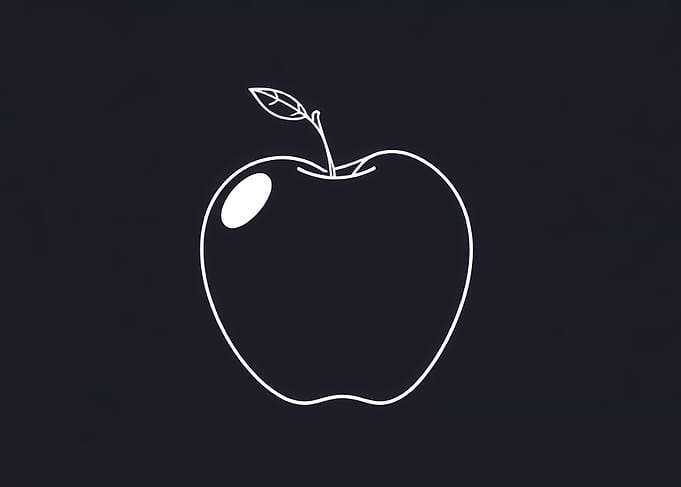 White Apple Outline on Dark Background