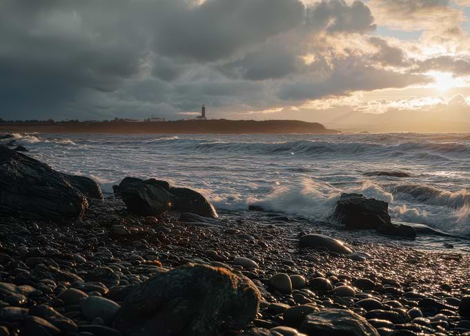 Coastal Lighthouse at Sunset
