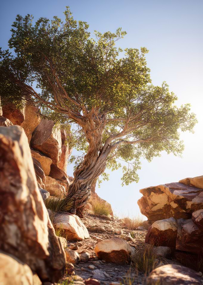 Tree on Rocky Hillside