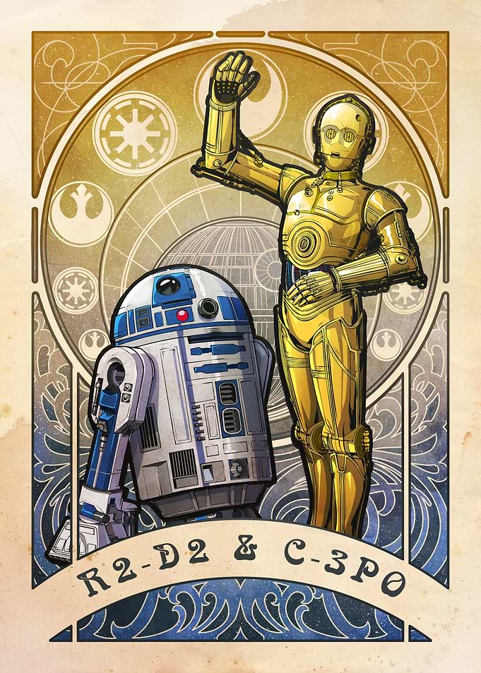 R2-D2 and C-3PO in Art Nouveau Style