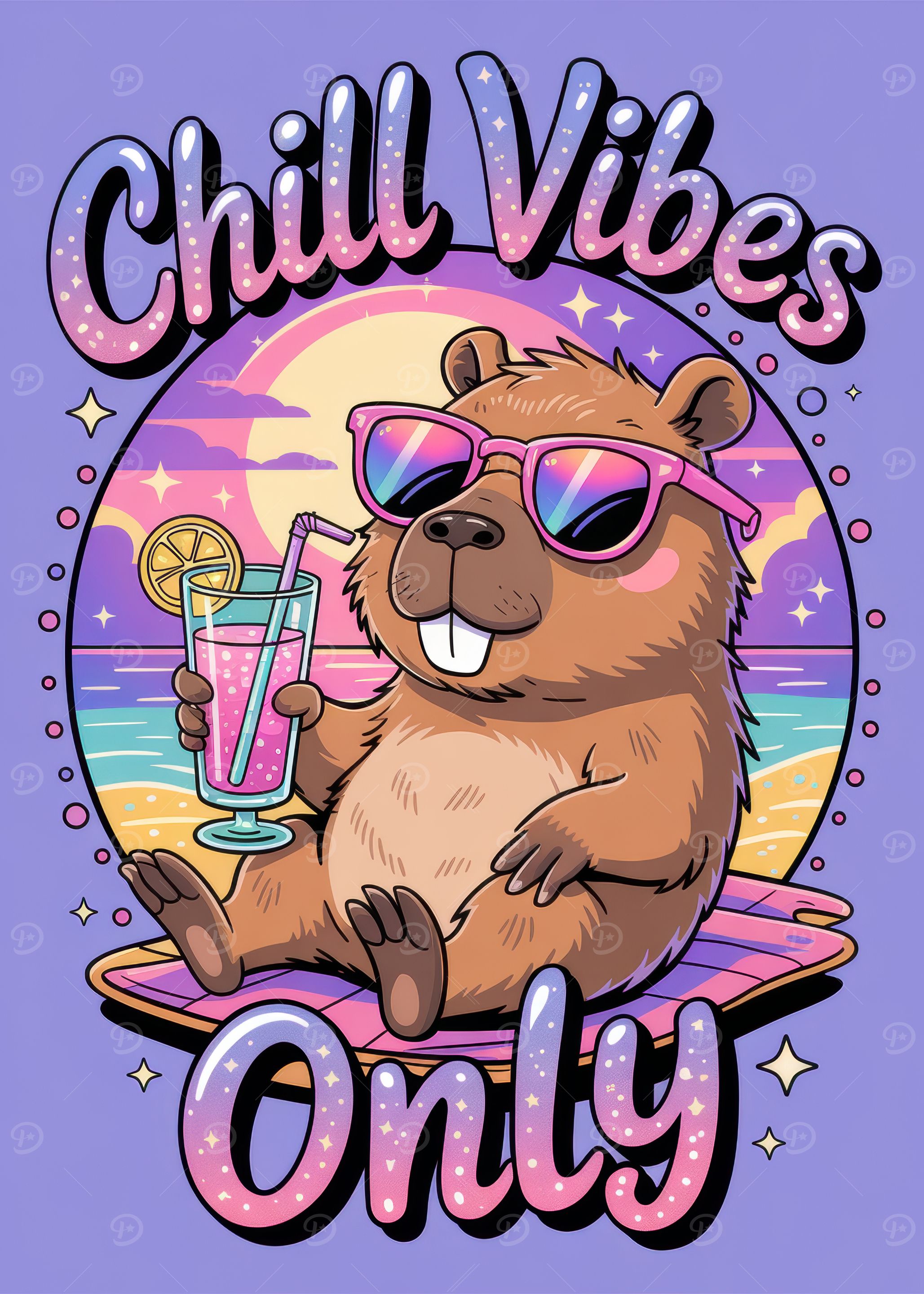 Chill Vibes Only Beaver Cartoon