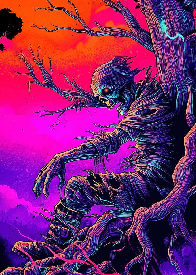 Neon Skeleton in Tree
