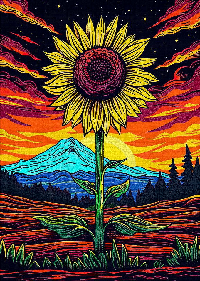 Sunflower Sunset Mountain