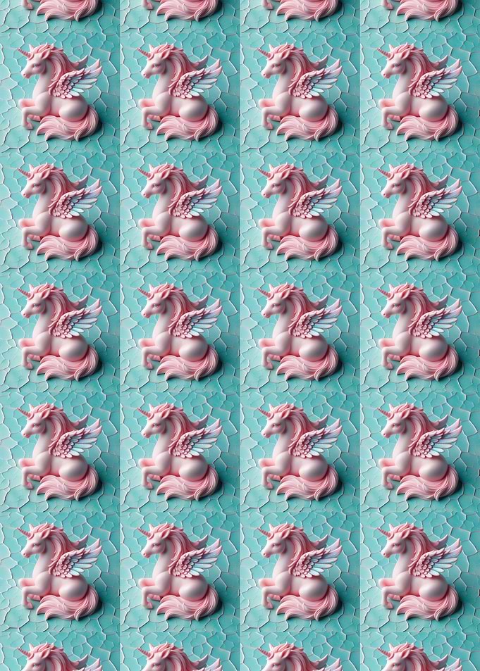 Pink Unicorns on Cracked Turquoise Background